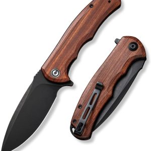 civivi folding pocket knife praxis flipper liner lock knife, 3.75" black stonewashed blade with cuibourtia wood handles, reversible clip for everyday carry outdoor use c803h