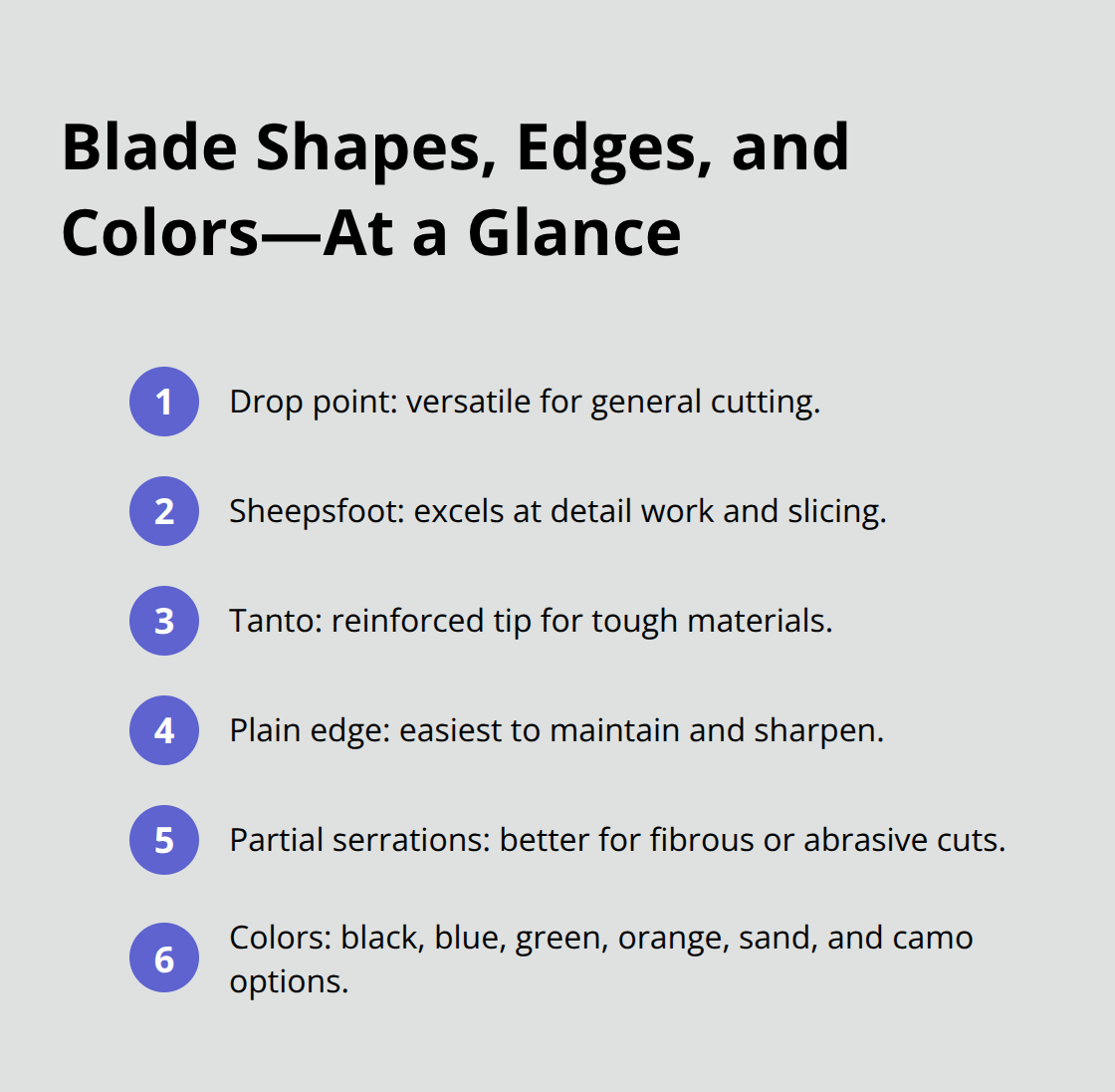 Compact list summarizing Griptilian blade shapes, edge types, and color options. - benchmade griptilian comparison