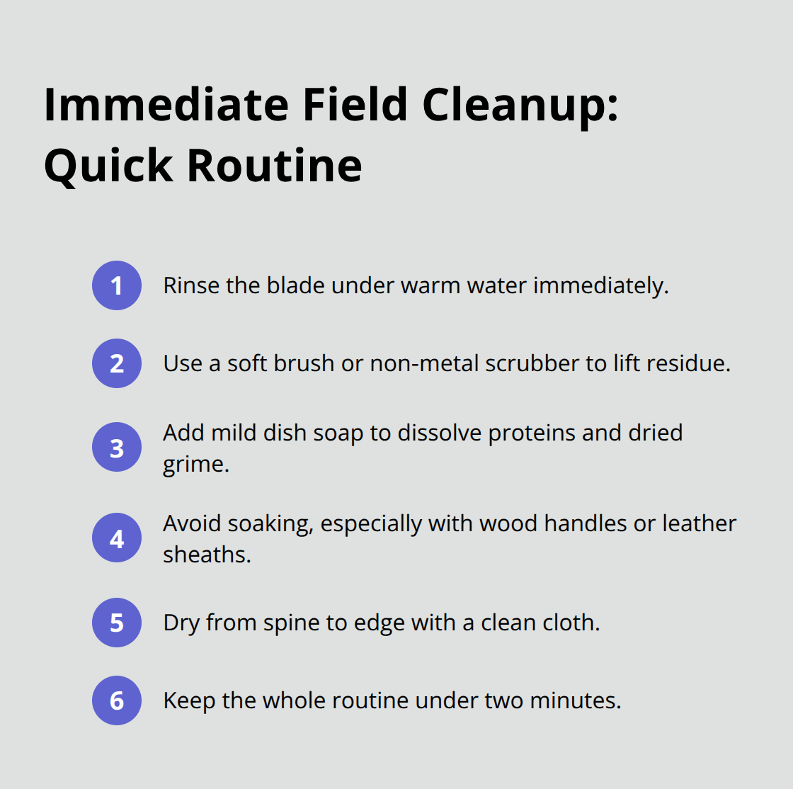 Compact checklist of fast steps to prevent rust after field use. - blade cleaning best practices