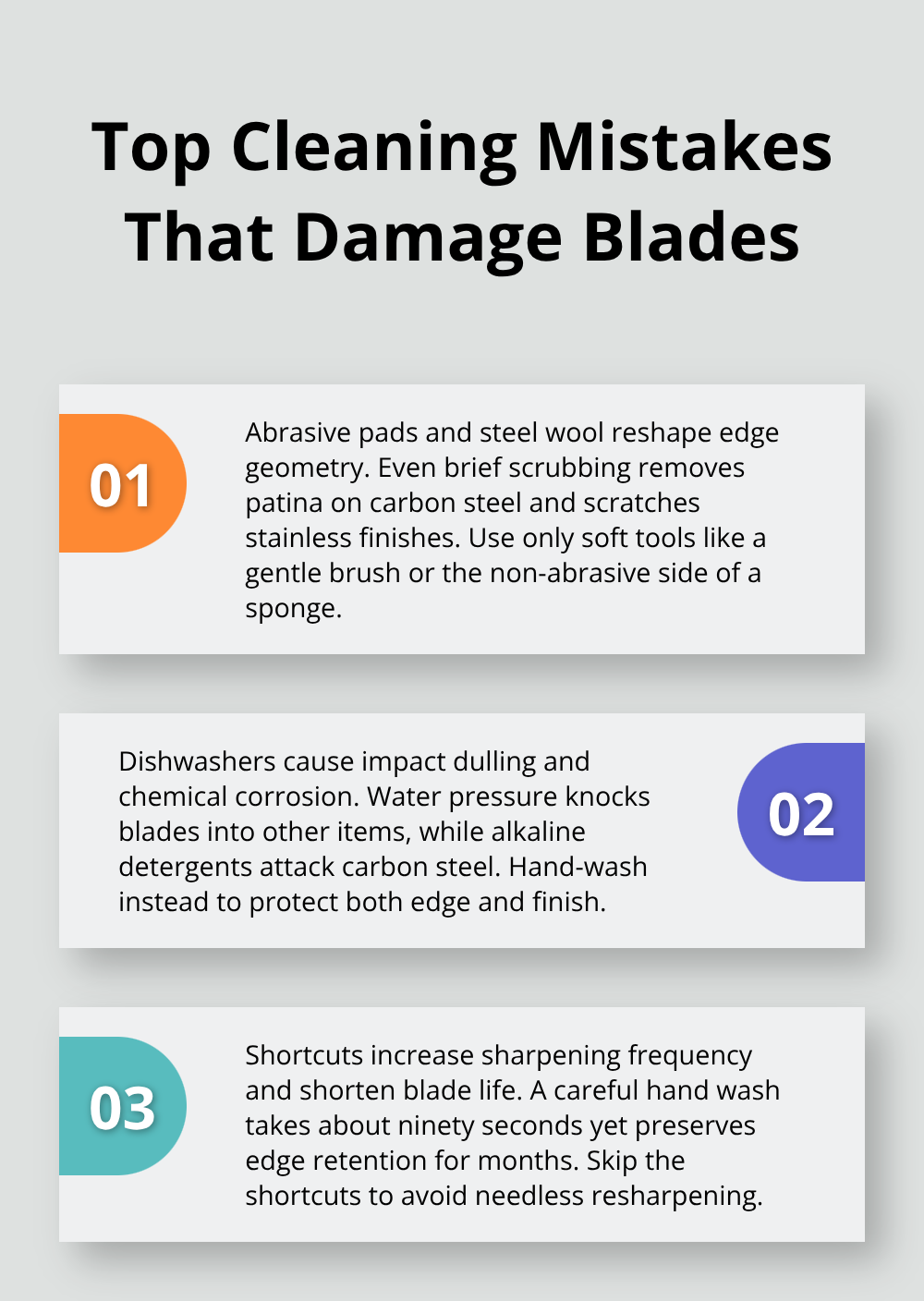Three key cleaning mistakes explained with impact and safer alternatives. - blade cleaning best practices